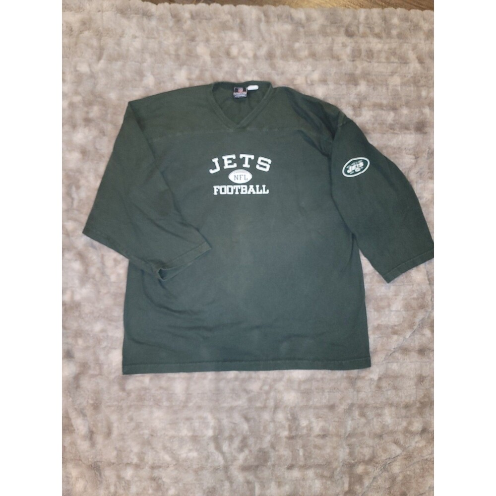 Vintage New York Jets 3/4 Sleeve V Neck Jersey Style Shirt Men's XXL 100% Cotton